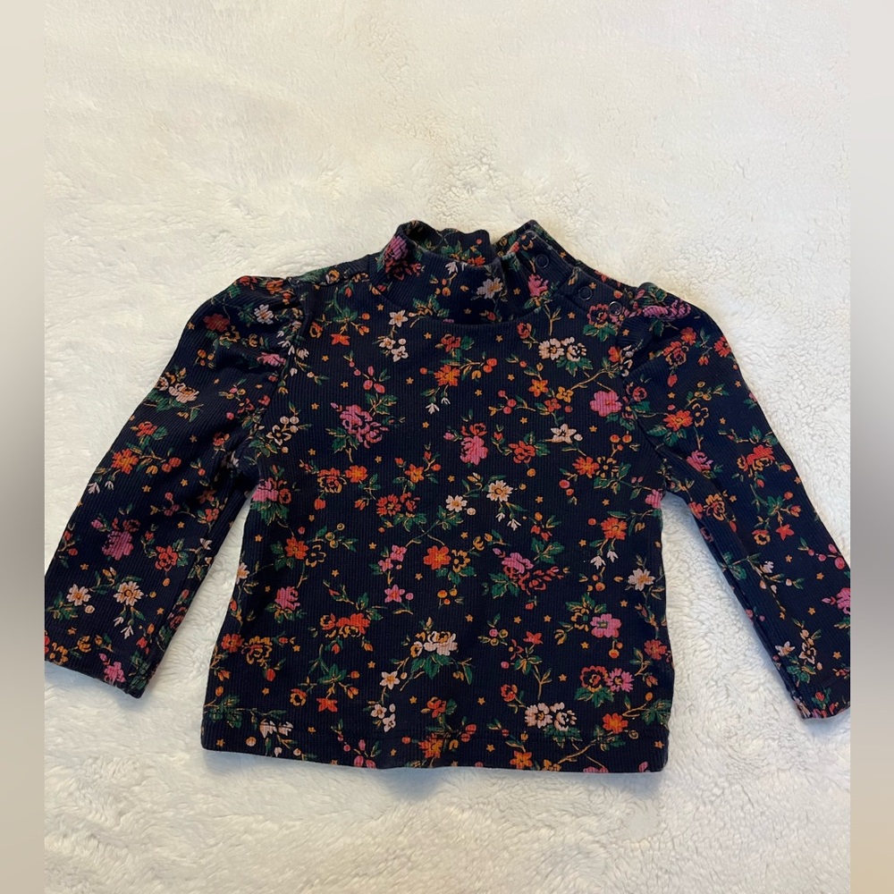 GAP Black and Pink Long Sleeve Tee with Floral Design